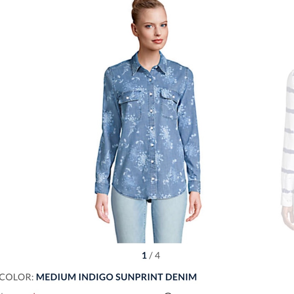 Land’s End Flowery Jean Button Up Long Sleeve Top